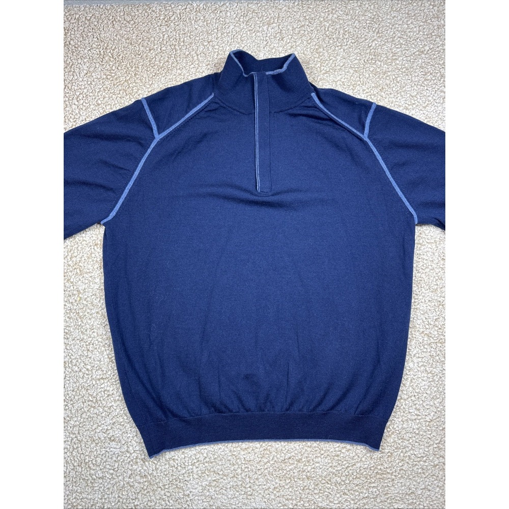 Tommy Bahama 100% Extra Fine Merino Wool 1/4 Zip Pullover Sweater Men Large Blue